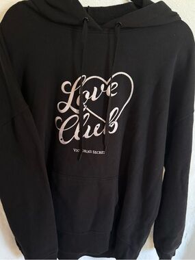 Victoria's Secret Black Hoodie with White 'Love Club' Heart Script Size XXL